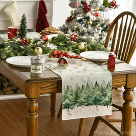 Artoid Mode Xmas Trees Snowflakes Gifts Christmas Table Runner, Seasonal Kitchen Dining Table Decoration for Outdoor Home Party 13x72 Inch