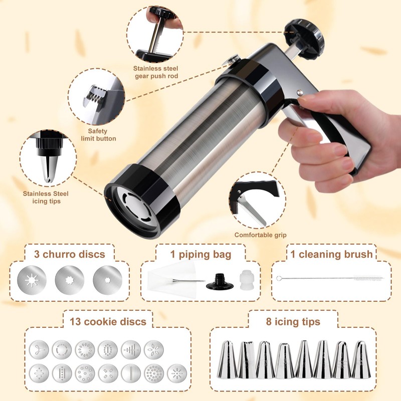3-in-1 Churro Maker & Spritz Cookie Press Gun Kit, Stainless