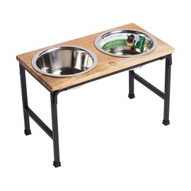 GF Pet WOOD & METAL FEEDER - Premium Mango Wood Feeder with Metal Stand, 2 Stainless Steel Bowls for Food or Water included, Perfect for Dogs, Cats and Pets of Any Size, for Home or Office (TALL)