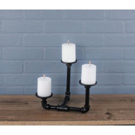 Pipe Décor Industrial 3 Branch Pillar Candle Holder Complete Set Electroplated Black Finish - 38CNPL4-BK- Rustic and Chic Steampunk