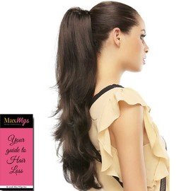 Provocative Ponytail Color 31T26 Maple Syrup Easihair Hairpieces 14" - 20" Length Reversible Claw Clip Attachment Synthetic Wavy Layered Pony Clip On Bundle MaxWigs Hairloss Booklet