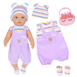 Clothing Outfits for 12-14 Inch Baby Dolls, 5 Purple Bear Doll Clothes with Tops, Jumpsuit, Socks, Hats, Bags, Dolls, Clothes, 36-45 cm, Baby Doll Clothes, Girls, Birthday Gift