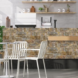 Alwayspon 32Pcs 4x8inch Rust Metal Effect Foam Vinyl Wall Tile Transfer Sticker, Peel and Stick Self-Adhesive Backsplash Tile Sticker for Kitchen Bathroom Wall Decor, T20