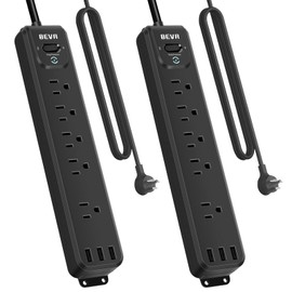 2 Pack Surge Protector Power Strip, 10FT Long Extension Cord with 5 Widely Spaced Outlets 3 USB Ports, Flat Plug, Overload Protection, 900 Joules, Wall Mount for Home Office Dorm, ETL Listed