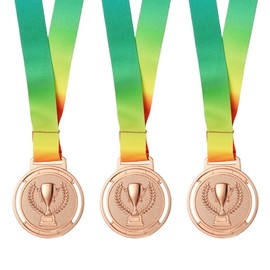 PATIKIL 2.6" Metal Award Medals, 3 Pcs Winner Medals with Neck Ribbon for Party Competitions Sports Adults Participation, Brown (Trophy Style)
