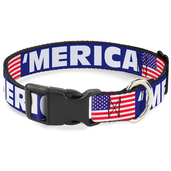 Buckle-Down Dog Collar Plastic Clip Merica US Flag Blue White