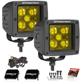 OFFROADTOWN LED Cubes 3" 100W CREE Yellow LED Pods with Wiring Harness & Cover Spot Beam Off Road Driving Ditch Lights Amber Fog Lights for Trucks UTV ATV SUV Motorcycle Boat