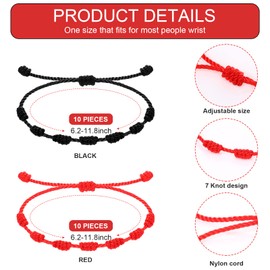 Jadive 20 Pcs Red Protection Good Luck Bracelet Red String of Fate Adjustable Bracelet Braided Knot Kabbalah Rope for Lover Couple Friend Women Men(7 Knobs)
