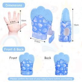 Vicloon Baby Teething Gloves, Pack of 2 Gloves, Teething Ring Toy, BPA-Free, Soothe Sore Gums, Stimulation Teething Gloves for 0-6 Months, Baby Blue, Heart Shape