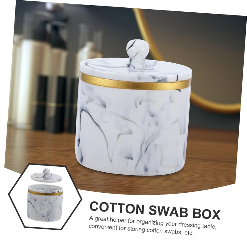 Gatuida Elegant Marble Cotton Swab Box Compact Makeup Pad Holder