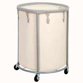 STO STO Industrial Sized Laundry Hamper with Wheels, Commercial 48 Gallons (185L) Extra Large Laundry Cart with Removable Bag, Round Laundry Basket Sorter for Laundry, Bedroom, Hotel, Beige and Gray