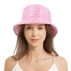 Vimoisa Glitter Sequin Bucket Hat Sun Hats Beach Outdoor Fisherman Caps for Men Women