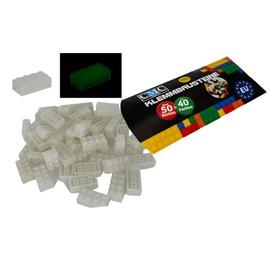 CMC imports 50 Clamping Blocks, Building Blocks, 2 x 4 Nubs, Compatible Bricks, 8 Knobs, Free Selection, 34 Colours (200 - Glow in The Dark)
