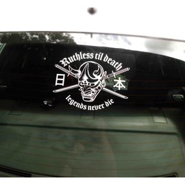 Ruthless Til Death V1 Rear Window Decal Car Sticker Banner JDM Vinyl Graphic Kanji Japanese Oni… (11.25" x 14", White Glossy)