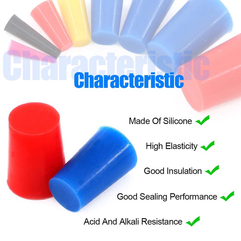 Glarks 100Pcs Silicone Rubber Tapered Plug Assortment Kit for Masking