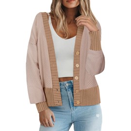 Zeagoo Women's Cardigan 2025 Fall Winter Open Front Oversized Button V Neck Loose Soft Knit Sweater
