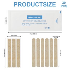 Skin Wound Closure Strips 30 Pcs Sterile Wounds Suture Closures Tape for Incisions, Cuts and Lacerations 12mm x100mm