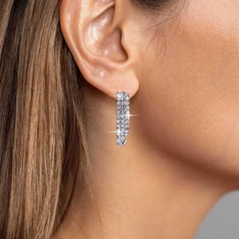 Aneneiceera Boho Crystal Drop Earrings Silver Rhinestone Long Dangle Earrings Vintage CZ Long Chain Earrings Wedding Chandelier Earrings Jewellery For Women, Zinc