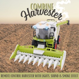 Toyland® 31cm (12") Remote Control Combine Harvester with Lights, Sound & Smoke Effect - 2 Harvesting Attachments Included - Farming Toys - 1:24 Scale