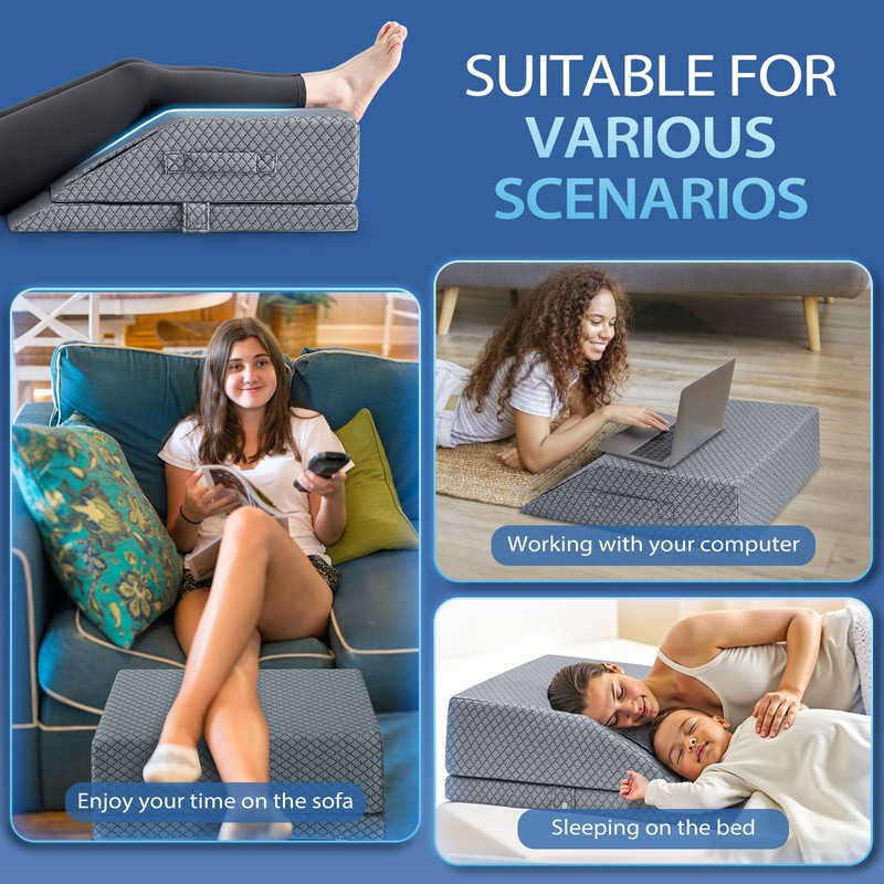 Wellsin 2 Height Adjustable Wedge Leg Pillow for Elevation, Memory