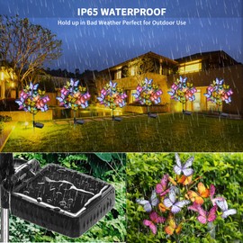 Adecorty Solar Garden Lights Outdoor Waterproof Decorative Solar Lights New Upgraded 2 Pack with 44 LED 34 Butterfly Solar Lights for Garden Yard Outdoor Decor Pathway, Gifts for Women Mother's Day