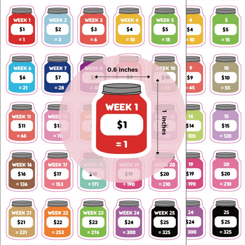 100 Envelopes Money Saving Challenge Stickers and Tracker, 52 Week