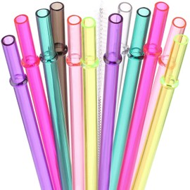 DAKOUFISH 11 Inch Clear Reusable Thick Tritan Plastic Replacement Drinking Straws Extra Long for 24oz & 40oz Mason Jar Tumblers,Dishwasher safe,Set of 12 Pcs Straws with Cleaning Brush (11inch, Clear)