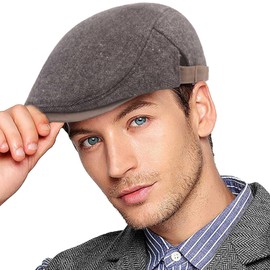 CheChury Flat Cap for Mens Tweed Cotton Hat Blend Newsboy Ivy Cap Driving Hat Adjustable Man Flat Caps Tweed-Autumn/Winter-Deep Grey