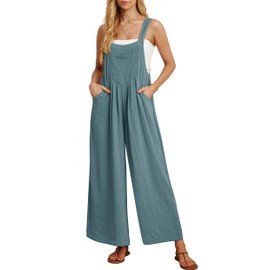 IWOLLENCE Women's Summer Jumpsuits Boho Wide Leg Overalls Casual Loose Rompers with Pockets 2024 Blue Green XX-Large