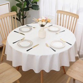 smiry Linen Table Cloths Round, 60" x 60" Heavy-Duty Washable Tablecloths, Crease-Resistant Table Cover, Farmhouse Decoration for Kitchen Dining, Patio & Outdoor Picnic, White