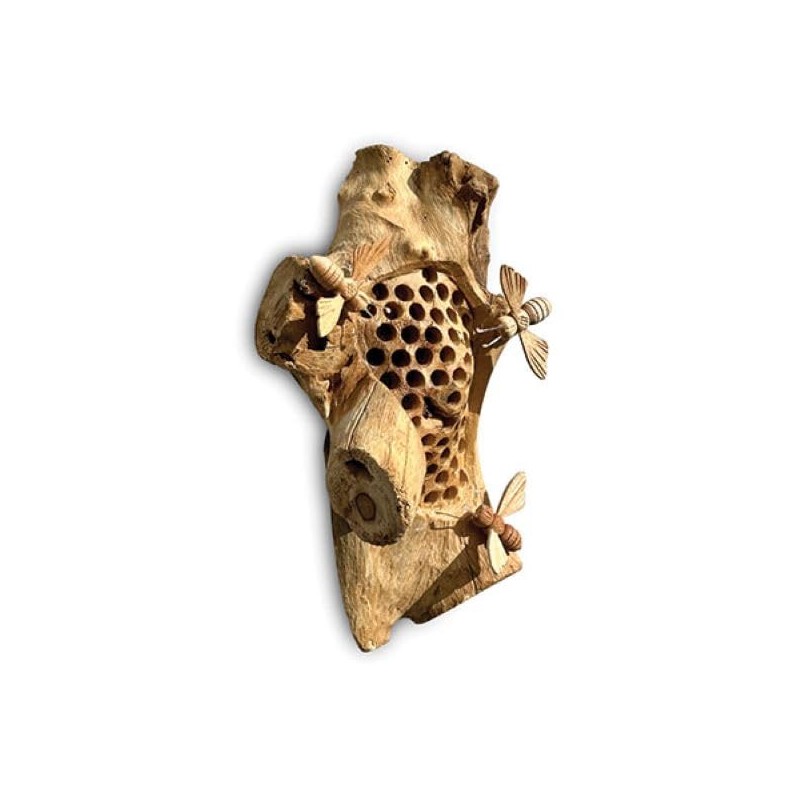 MAISONICA Wooden Wall Hanging Beehive 3 Bee Sculpture Ornament Gift