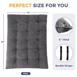 MAXYOYO Japanese Floor Mattress Full Size, 6" Foldable Futon Mattress Tufted Roll Up Floor Bed, Thick Chenille Tatami Mat Sleeping Pad for Camping Guest Room Dormitory Bedroom RV, Dark Grey