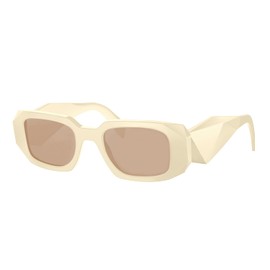BUTABY Trendy Rectangle Sunglasses for Women Men Retro Sun Glasses Vintage Fashion Square Frame, Off White Frame Brownlens, Medium