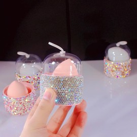 Bestbling bling Capsule Makeup Sponge Set - Dual-Use Sponge, Sponge Powder Puff, Makeup Egg Shape, Dustproof Storage Container (Silver)