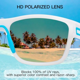 Konlley Sport Polarized Sunglasses for Men and Women, UV Protection Sunglasses Running Fishing Cycling with White Frame Blue Lens