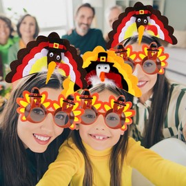 DINESIL 4 Pieces Thanksgiving Turkey Headbands and Turkey Sunglasses, Thanksgiving Plush Head Boppers Eyeglasses for Thanksgiving Decorations Party Favor Supplies