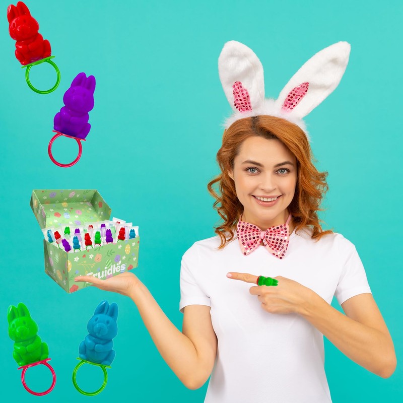 Fruidles Easter Bunny Candy Rings, Assorted Colors Hard Candy, Individually