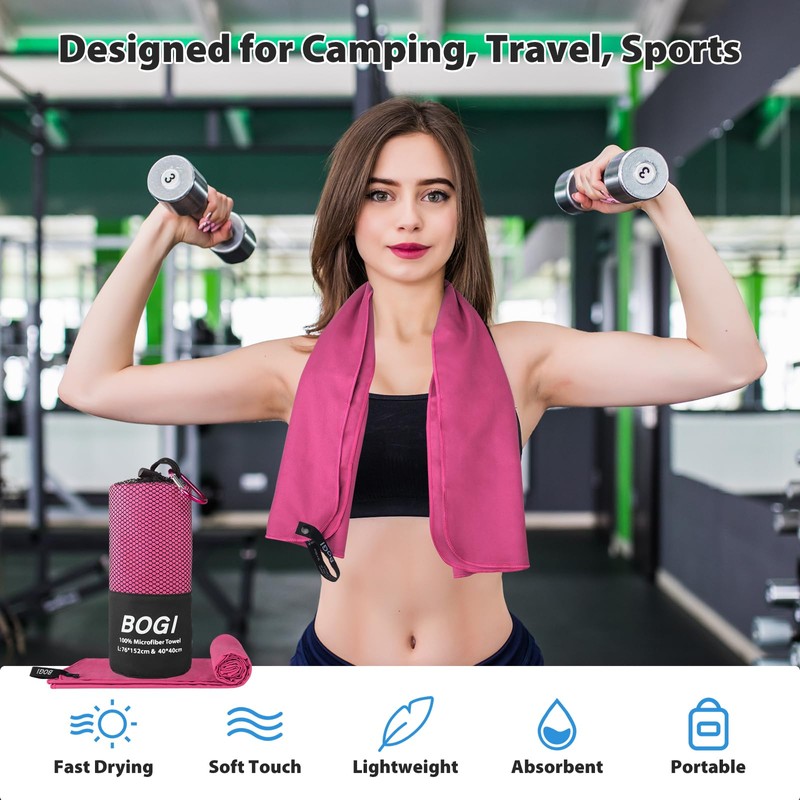 BOGI Microfiber Travel Sports Towel-Quick Dry Towel, Soft Lightweight Microfiber