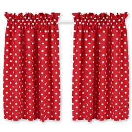 Cackleberry Home Red and White Polka Dot Fabric Cafe Curtains 28 Inches W x 36 Inches L, Set of 2