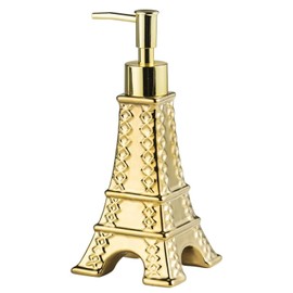 Bathroom Soap Dispenser Eiffel Tower Shape Decor, 7oz Cute Parisian Touch Ceramic Refillable Pump Dispenser Bottle for Modern Kitchen Decor, Gold Color