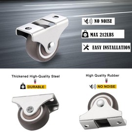 8Pcs 1 Inch Mini Caster Wheels Low Profile, Little Rubber Wheels Steel Plate Casters, Small Rigid Fixed Non Swivel Rolling Casters for Furniture,Under Bed Storage Drawers (One-Directional)