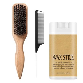 Slick Back Hair Brush & Hair Wax Stick Set for Women & Kids, Boar Bristle Brush for Sleek Sectioning & Parting, Wax Stick Control, Smooth Flyaways & Baby Hairs air Pomade Stick