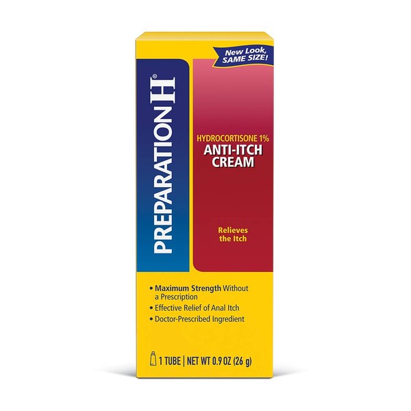 Preparation H Anti-Itch Hemorrhoid Treatment Cream with Hydrocortisone 1%, Maximum Strength Relief, Tube (0.9 Ounce, 1 Tube per Box), 0.9 Ounce (Pack of 3)