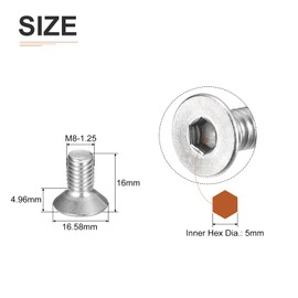 DTGN M8-1.25 x 16mm Flat Head Socket Cap Screws, 25 Pack 304 Stainless Steel Hex Socket Flat Head Screws, Full Thread, Countersunk Bolts