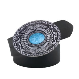 Yoqucol Vintage Oval American Western Cowboy Turquoise Stone Belt Buckle For Men