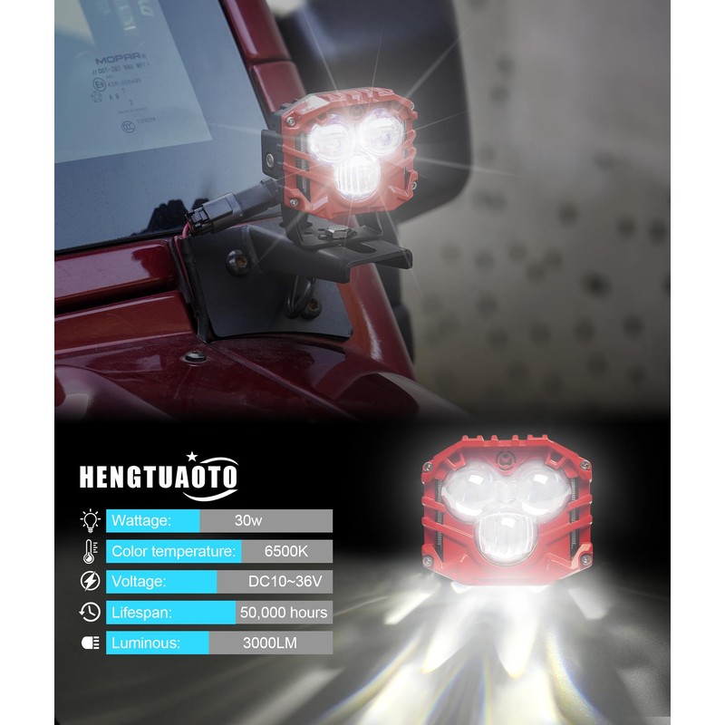 HENGTUAOTO 2.5inch LED Pod Lights Three-Eye 30W LED Fog/Driving/Off Road