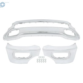 happy19star Chrome Steel Front Bumper Face Bar For RAM 1500 2019-24 Split W/ Fog Light Holes