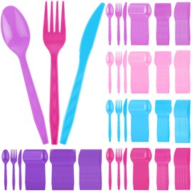 Teenyyou 360 Pcs Plastic Silverware Set, Disposable Forks Spoons and Knives Set Plastic Utensil Cutlery Party Supplies Kit (Mermaid Color)