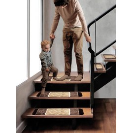 Gloria Rug High Pile Skid-Resistant Rubber Backing Gripper Carpet Stair Treads - Washable Stair Mat Area Rug (Set of 7), 8.5" x 26" (2207 Brown)…