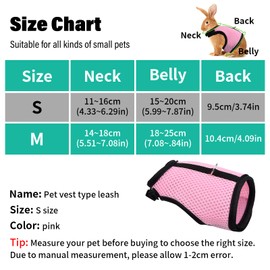 Tibapla Adjustable Rabbit Harness with Elastic Lead, Recall Lead for Small Animals, Mesh Rabbit Harness, Kitty Harness and Lead for Bunny, Cat, Little Pet, Small Animal (Pink, M)